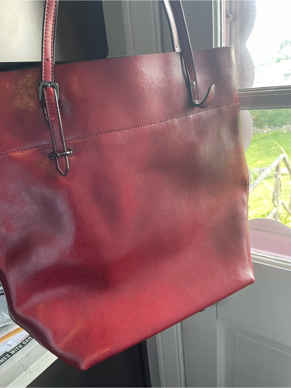 Women's Red Leather Tote Bag - Classic Shopper